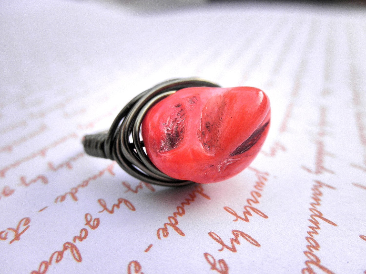 Handmade Ring Size 7.5 - Punch Shell - Mother of Pearl, Otter Brown, Rambutan, Orange, Papaya, Fruit Punch, Mandarin,Tomato, Tropical