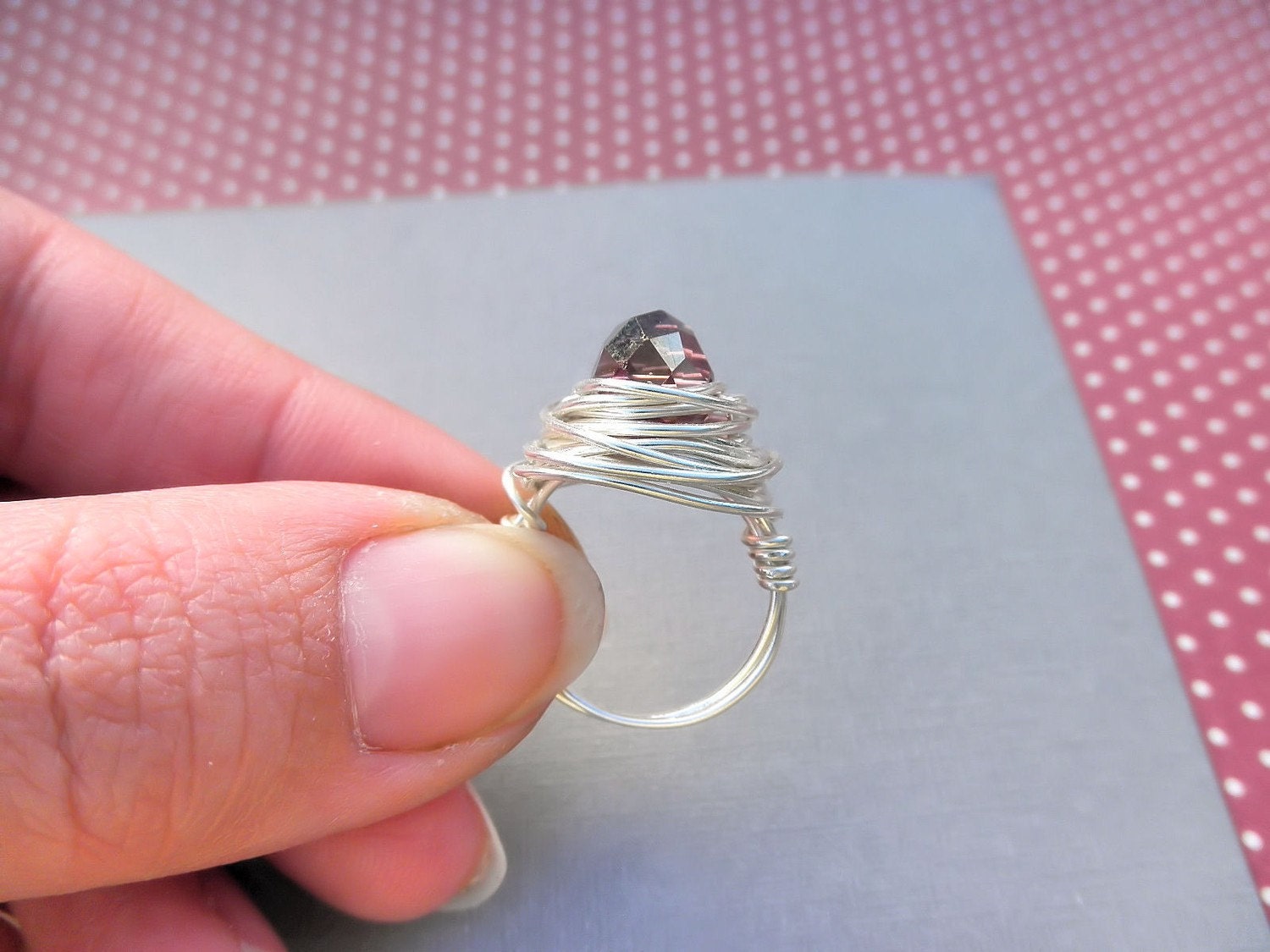 Wire Wrapped Ring - To Order - AB Colorado Topaz, Amethyst, Dark Purple, Purple, Crystal, Bright, Handmade, Cute, Simple, Lovely, Romantic