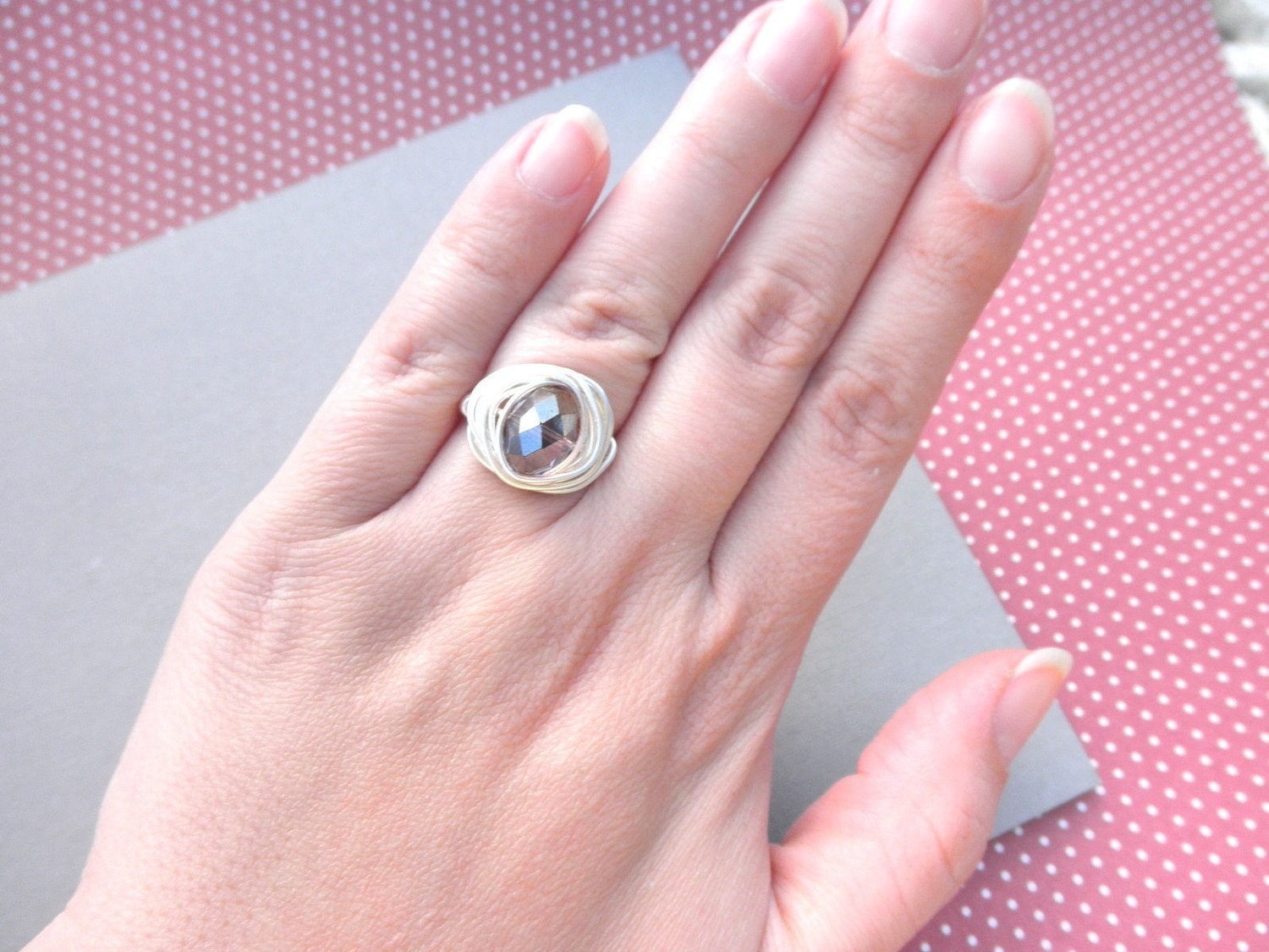 Wire Wrapped Ring - To Order - AB Colorado Topaz, Amethyst, Dark Purple, Purple, Crystal, Bright, Handmade, Cute, Simple, Lovely, Romantic