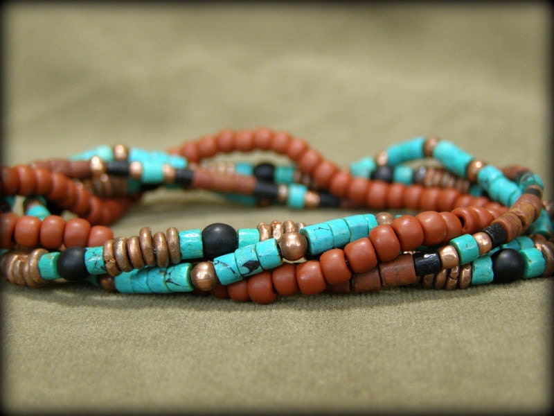 Turquoise Bracelet - Beaded Bracelet - Tribal Bracelet - Stretch Bracelet - Heishi Bracelets - Unisex Bracelet