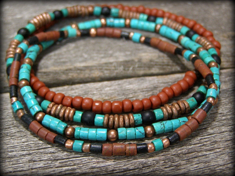 Turquoise Bracelet - Beaded Bracelet - Tribal Bracelet - Stretch Bracelet - Heishi Bracelets - Unisex Bracelet