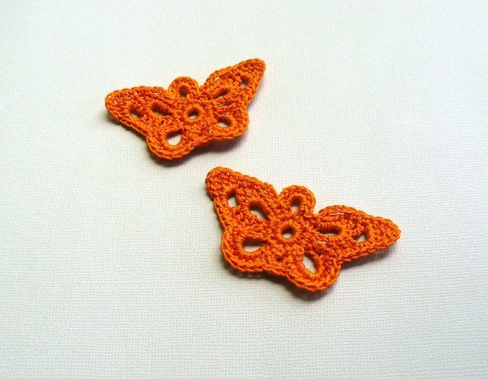 2 Crochet Butterfly Appliques -- Pumpkin Orange