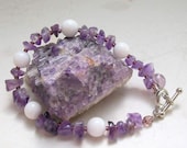 Amethyst,  White Howlite, Silver - Connection Bracelet - Handmade OOAK - 7.25", Purple, Free US Shipping & Gift Wrapping