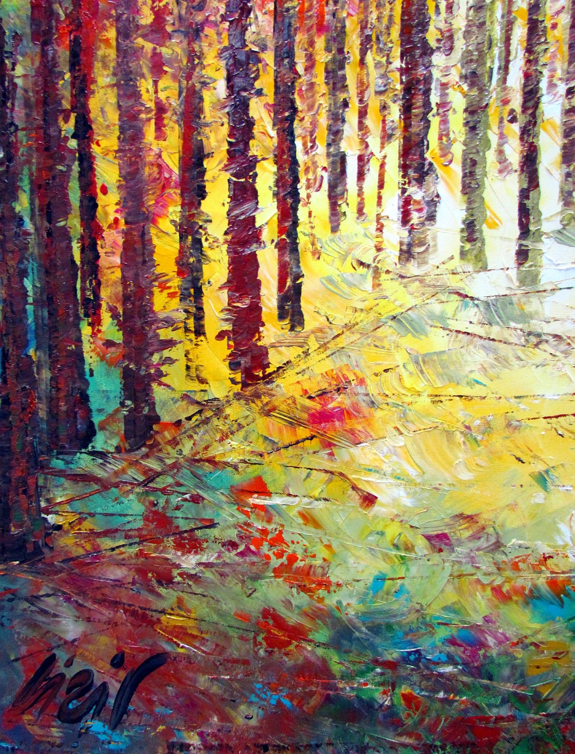 on Sale Original Abstract XLarge Palette Impasto Painting Trees Landscape SUMMER AFTERNOON 48x36 by Luiza Vizoli