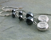 Long Hematite Silver Earrings Gunmetal Beaded - Moonlight at Dusk Handcrafted