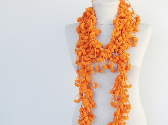 Orange Crochet Scarf - Fall fashion - Winter Fashion Accessories