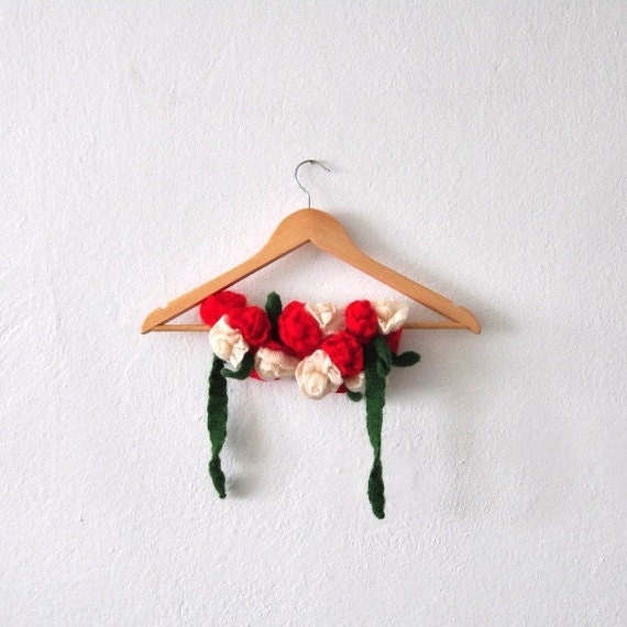 Christmas roses -  handmade knit crochet mohair neckwarmer  AOD from Ayca  Red white green