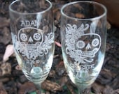 Sugar Skulls- Engraved Wedding Glass Toasting Flutes