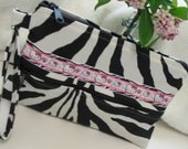 Hello Kitty Zebra Double Zippered Clutch with Wristlet Strap.
