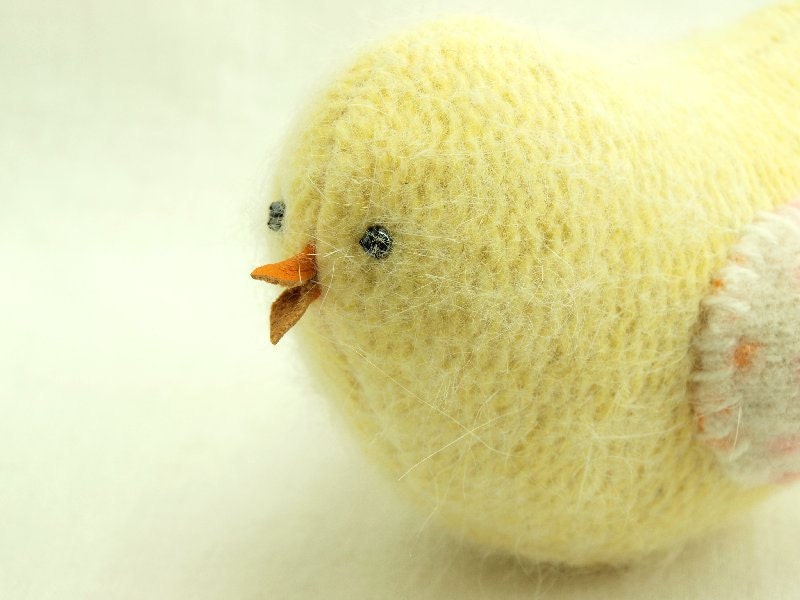 Light Yellow Chick Bird Felted Wool and Angora Lamb Wool Stuffing  Home Decor Ornament  Nursery Spring Eco Friendly Height  4"