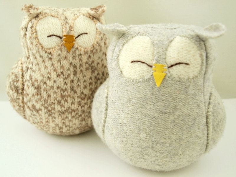 Upcycled Felted Wool Grey Sleepy Owl