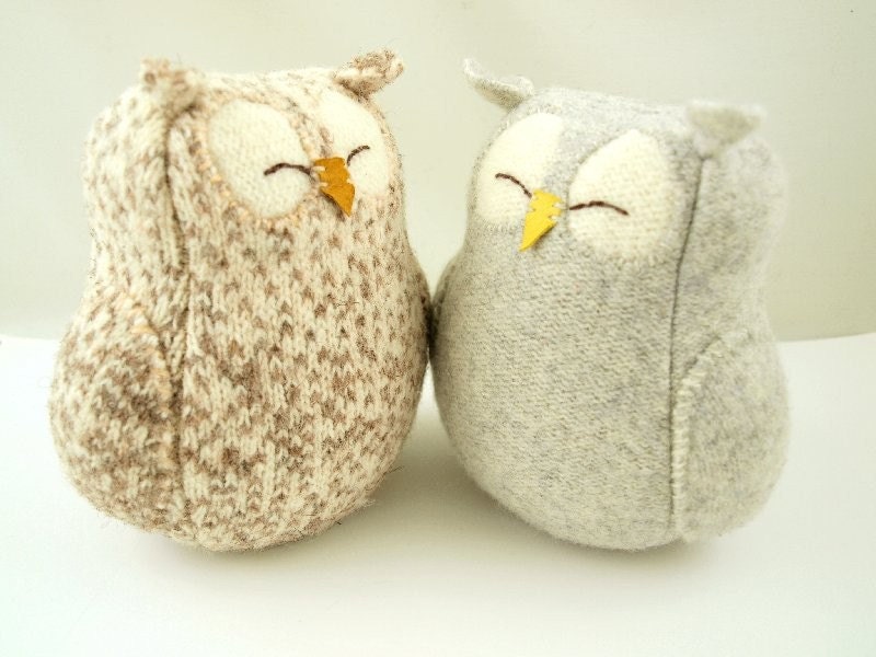 Upcycled Felted Wool Grey Sleepy Owl