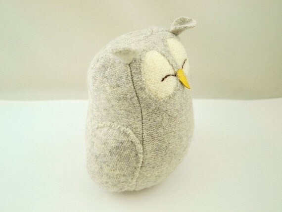 Upcycled Felted Wool Grey Sleepy Owl