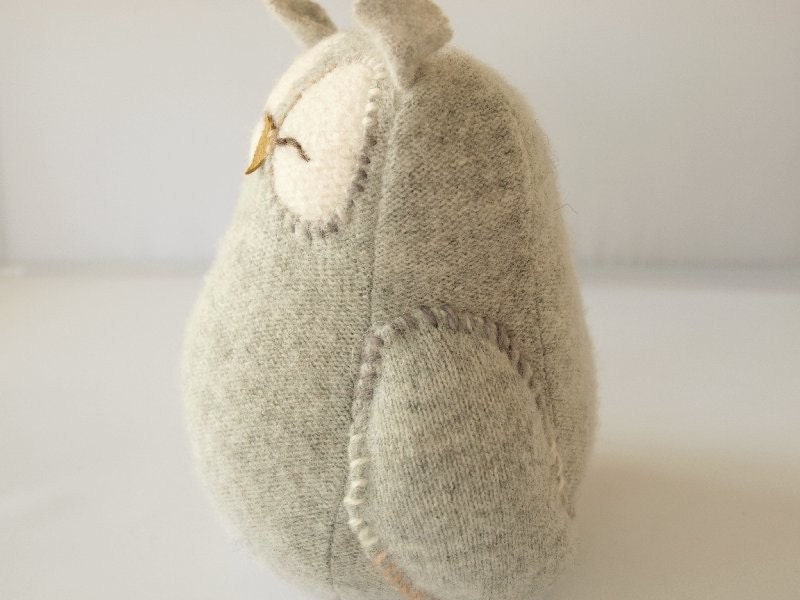 Upcycled Felted Wool Grey Sleepy Owl