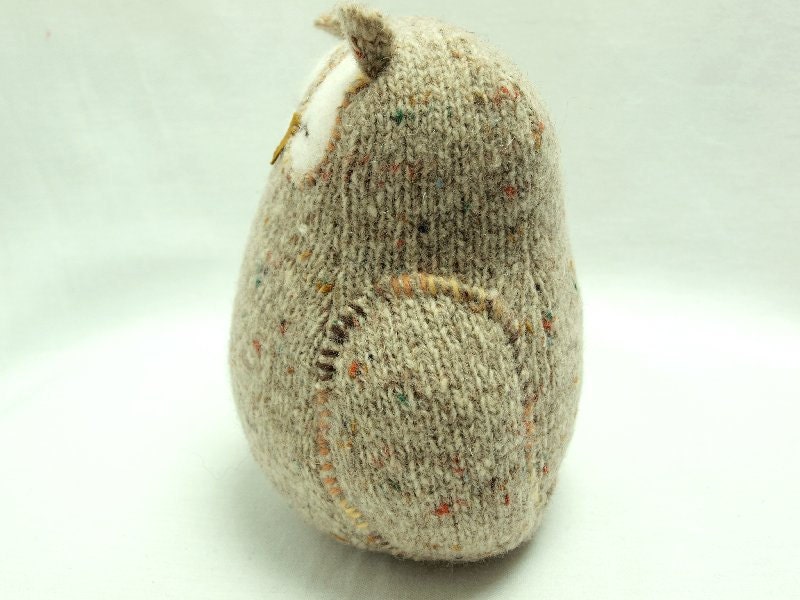 Upcycled Felted Wool Beige Sleepy Owl