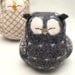 Sleepy Owl Dark Grey with White Spots Felted Wool Lamb Wool Stuffing Eco Friendly Upcycled Height 7"