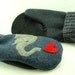 Wool Sweater Mittens Recycled Mittens Elephant Mittens Grey Applique Fleece Lined Mittens Leather Palm Eco Friendly Up Cycled Size L