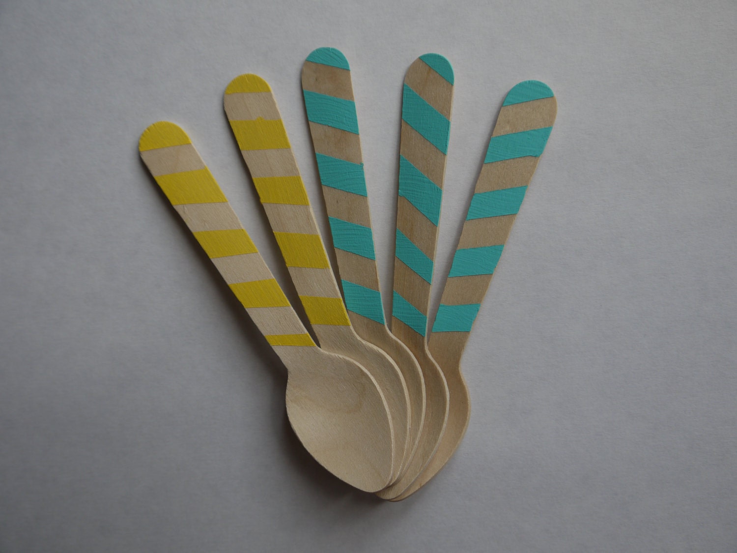 20 Wooden Ice Cream Spoons - Graphic Stripes in Great Colors- Perfect For Parties