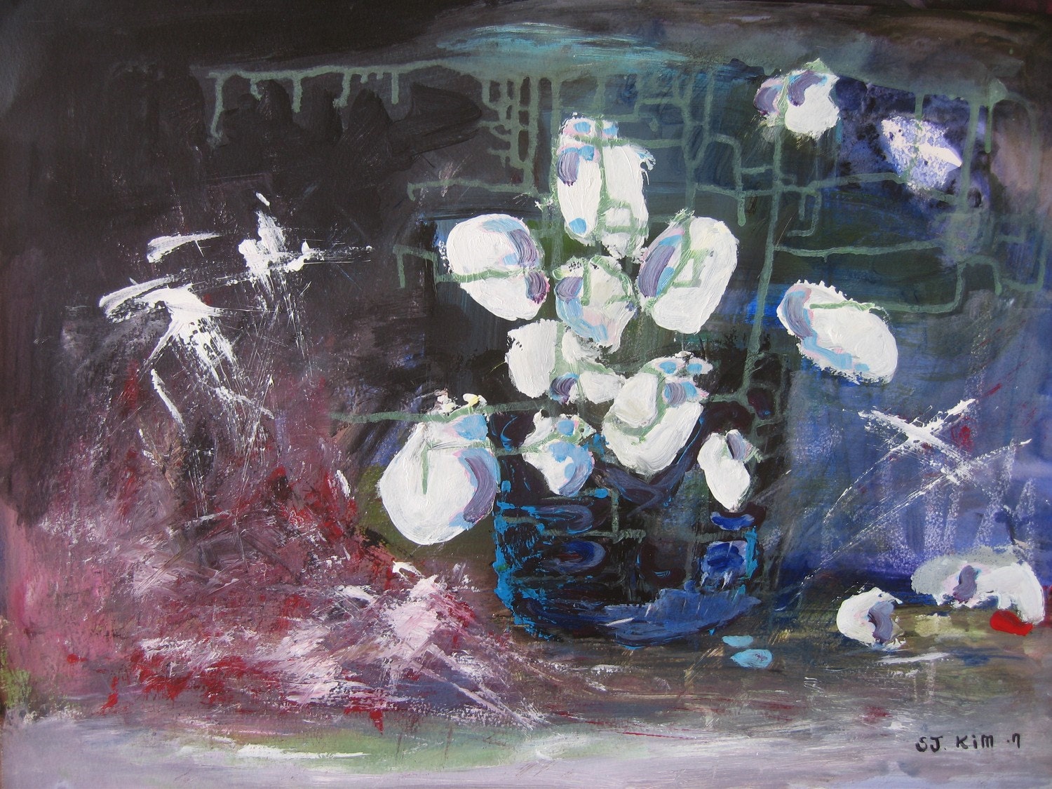 Hypnotic Abstract Painting purple blue white art flower magnolia art modern abstract painting acrylic paper canvas  by sj.kim