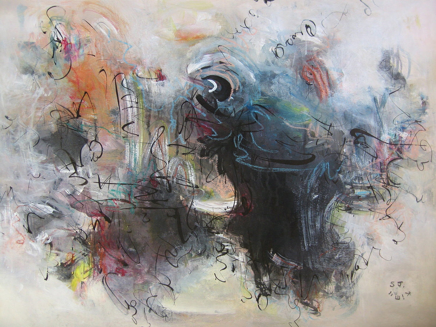 pastel Abstract Painting original art orange blue grey black abstract landscape painting seascape art acrylic contemporary art sj.kim