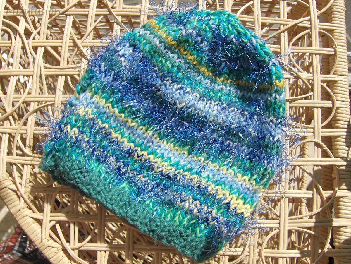 Ugly Knit Scrap Hat - Eco Conscious beanie in teal blue, green, and yellow