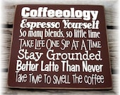 Coffeeology wood sign typography subway art