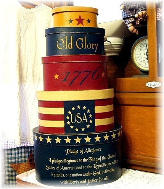 Americana Pledge primitive shaker style stacking boxes