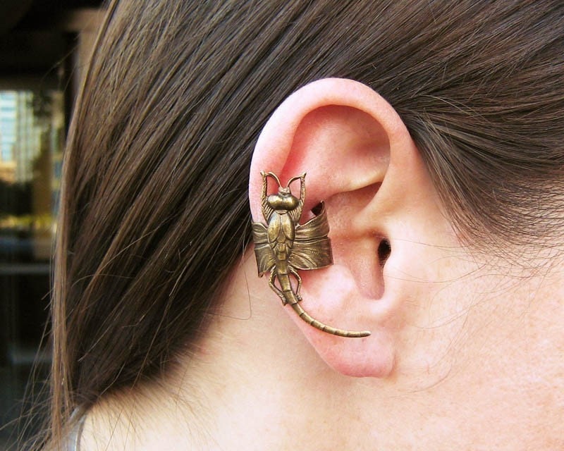 Dragonfly Ear Cuff Dragonfly Earcuff Brass right ear