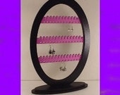 Oval Earring Rack / jewelry holder  organizer  wood with base BLACK and PINK