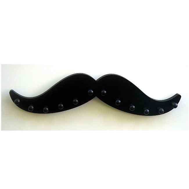 MUSTACHE  black wooden NECKLACE wall rack holder 12 pegs