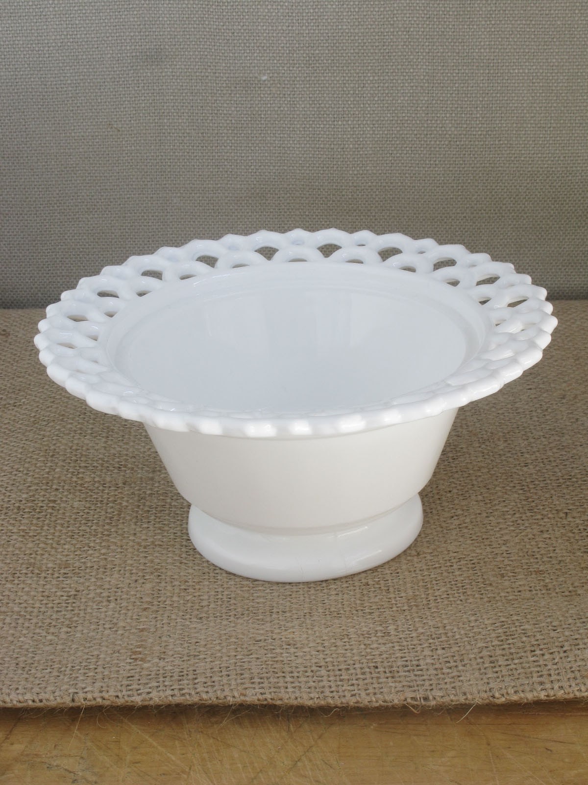 Bowl -1940s Lace Edge Footed Milk Glass