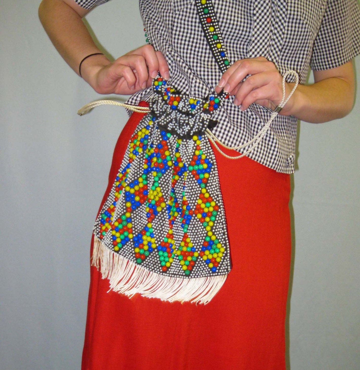 1960s Colorful Beaded Shoulder Bag