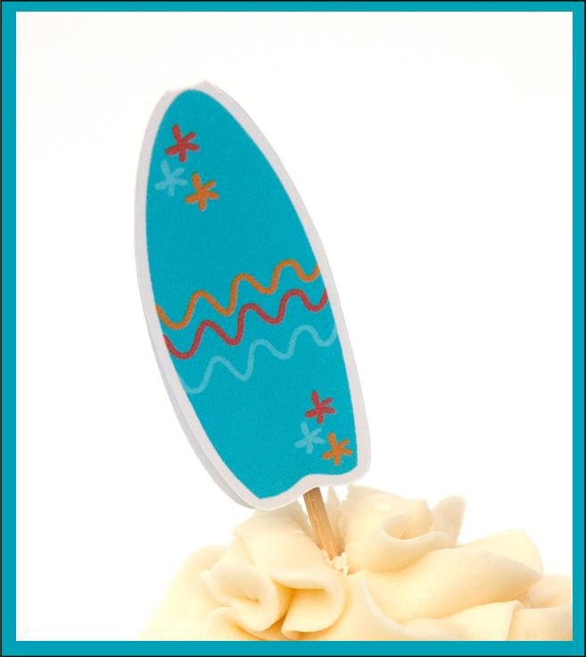 Beach Party - Beach Fun Collection, Set of 12 Blue Surfboard Cupcake Toppers by The Birthday House Il_170x135