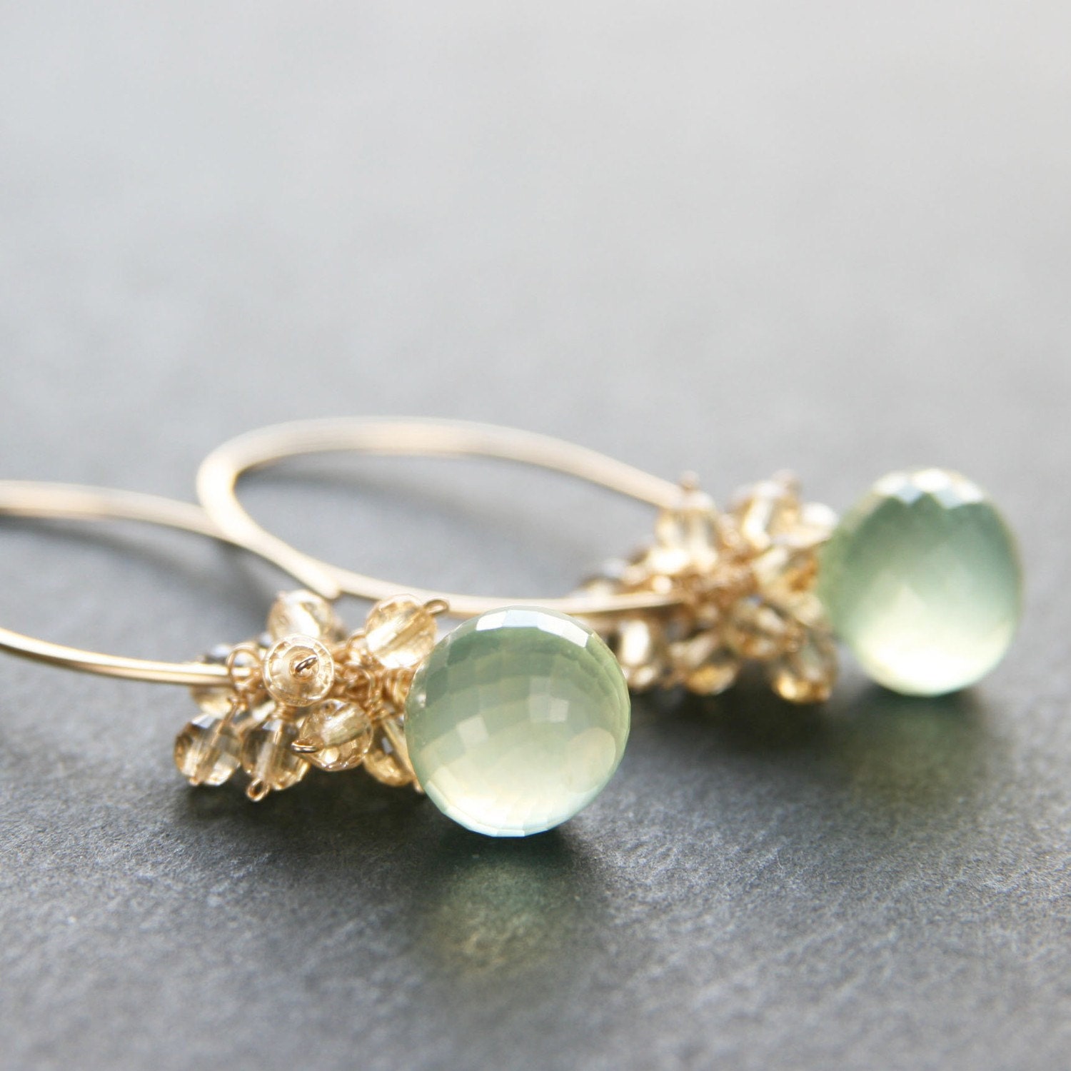 Prehnite Citrine Cluster Goldfilled Earrings