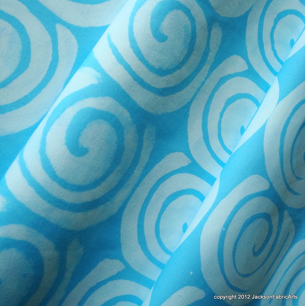 Hand Dyed Batik Fabric in Turquoise - Caracol pattern