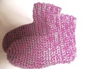 Crocheted Pull-On Slippers for Women, Red/Gray