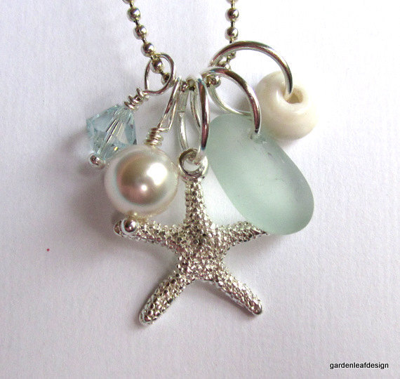 Seafoam Seaglass Starfish  Necklace