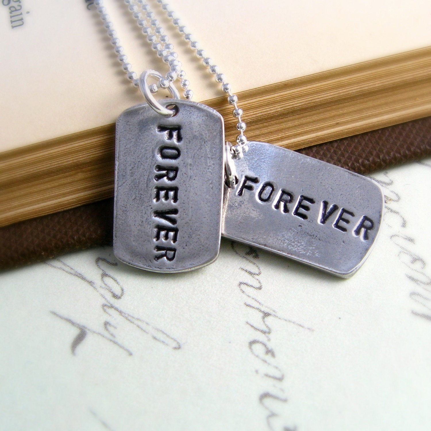 Forever Silver Necklaces His and Hers Personalized Wedding Set of Two Hand Stamped Fine Silver Dog Tags Winter Wedding Necklaces Under 100 - newhopebeading