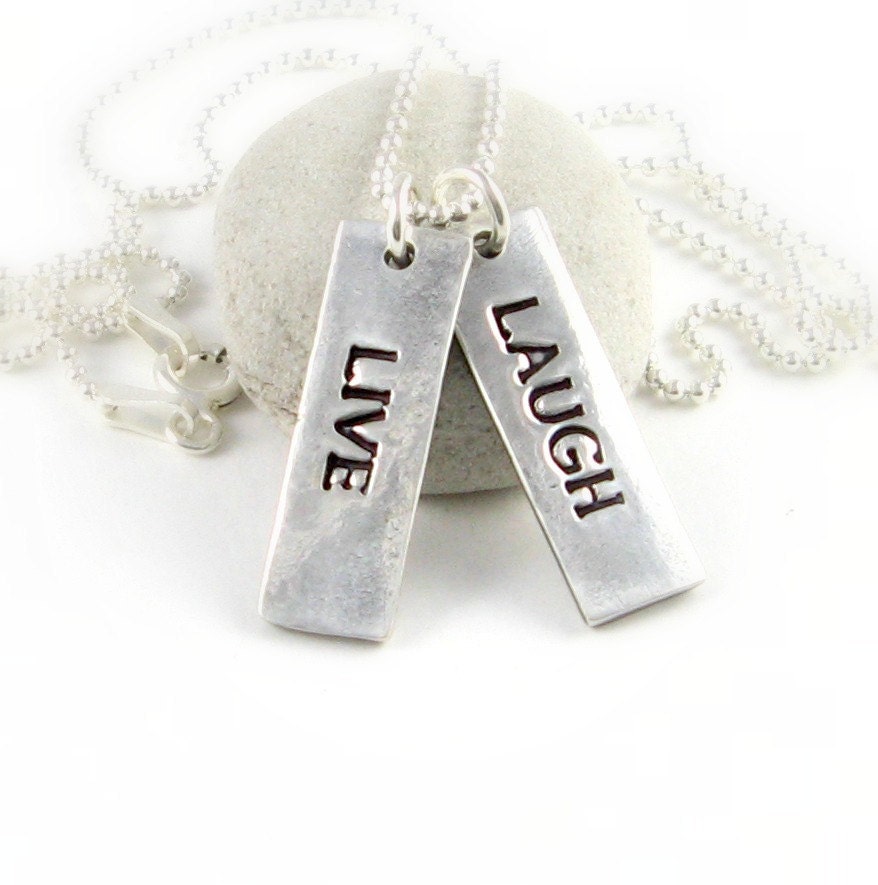 Custom Inspirational Jewelry Personalized Silver Necklace New Year's Resolution 2013 Inspirational Sayings Silver Rectangle Charms