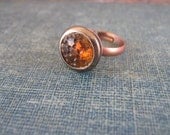 Vintage Button Ring Upcycled Jewelry Simple Round Ring Vintage Orange Amber Glass Button Copper Adjustable Ring