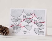 silk screen printed card - Three Wise Owls