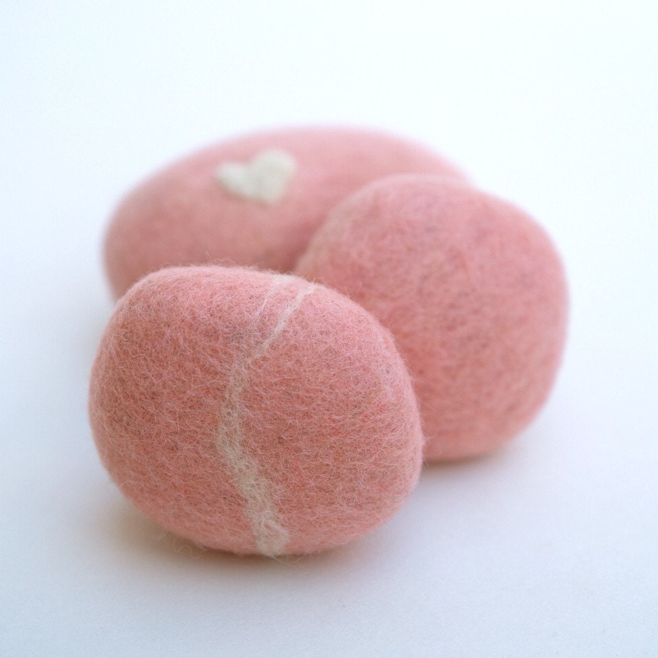 Felted Stones, pebbbles rocks wool felt home decor natural love heart colorful housewares baby shower favor hostess gift blushing pink 3