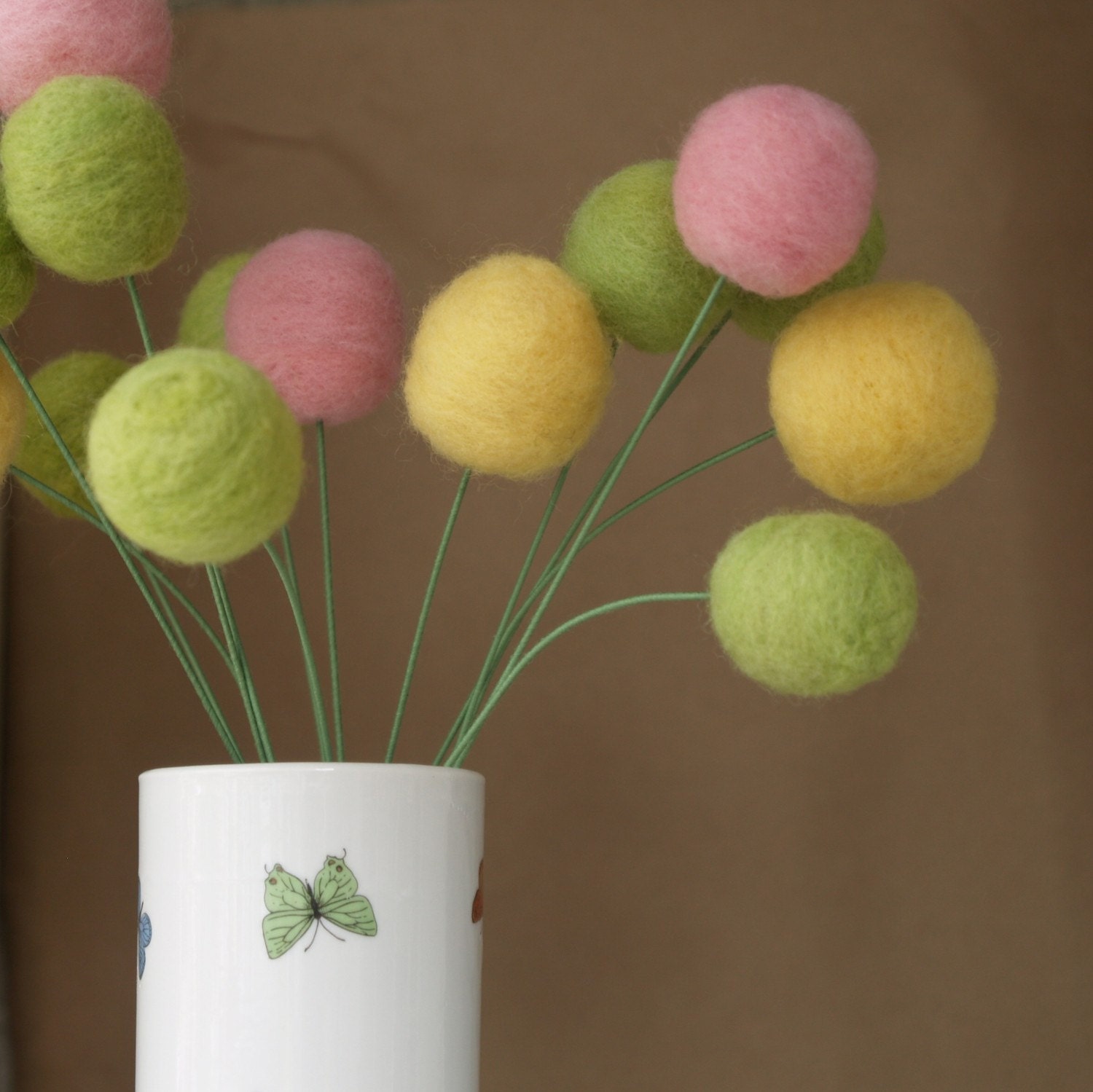 Felt Flowers, wool Craspedia Billy Button Ball pastel rainbow floral arrangement wedding bride bouquet handmade gift large