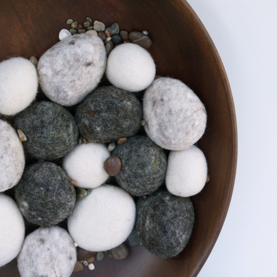 Felted Pebbles, rocks stones wool felt home decor natural colorful beach cottage paperweight dude hostess gift urban chic