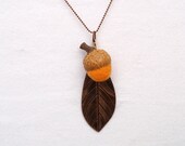 Orange Acorn Necklace, wool felt handmade jewelry pendant woodland rustic wedding natural Christmas gift pumpkin fall autum