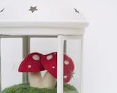 Lantern Toadstool Magical Mossy Festive Season Talbe Centerpiece, Wool Felt Terraruim Whimsical Whimsy Waldorf Glass Red Children