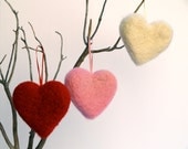 Felted Heart Ornaments, Christmas Decorating Needle Felt Wool Love romantic gift home decor Red Pink 3