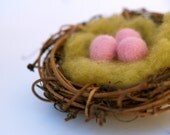 Spring Nest, Pastel Pink Easter Decoration, Needle Felted Wool Easer Eggs, Baby Shower Favor, Nursery Home Decor, Waldorf Nature Table 
