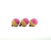 Fuchsia Pink Wool Acorns, Needle Felted, Hot Pink Home Decor, Fun and Unique, Rose Blush Strawberry Watermelon Bubblegum - 10