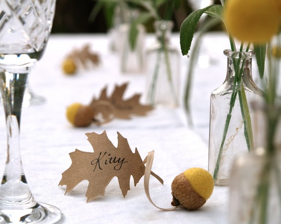 Wedding Place Cards, Yellow Spring Acorn and Oak Leaf Favors 10 Rustic Woodland Fairytale Classic Shabby Chic Country Theme Craspecia